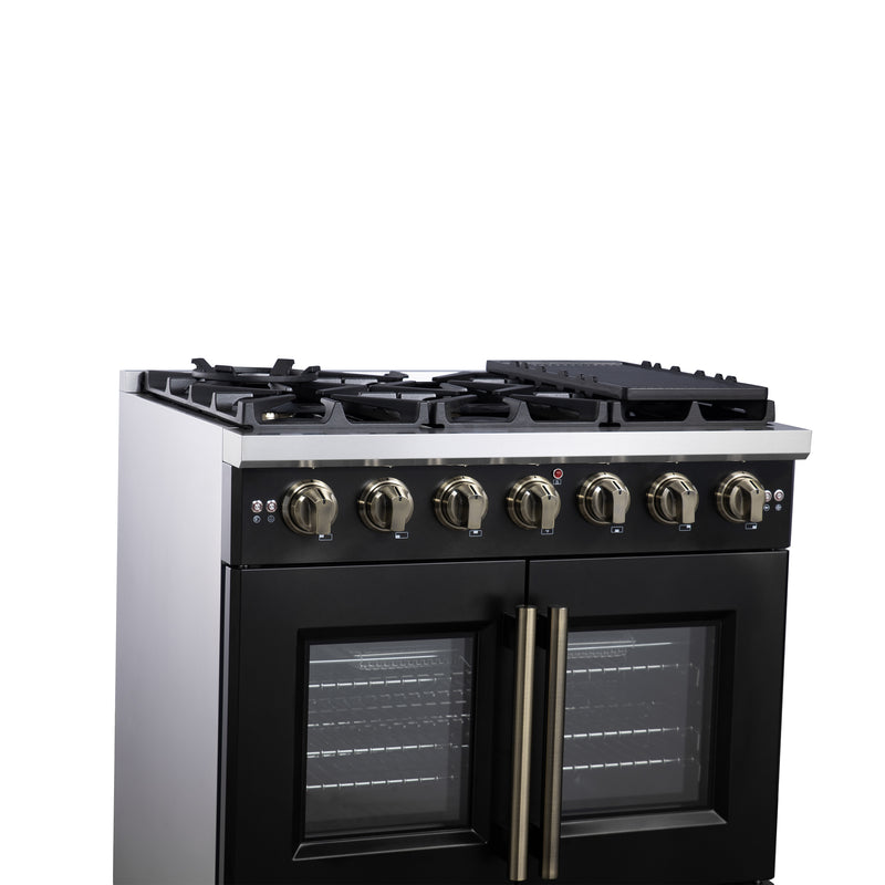 36" Forno Capriasca Freestanding French Door Gas Range - FFSGS6460-36BLK
