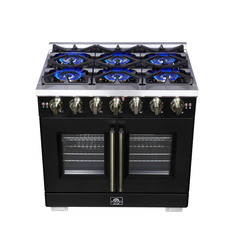36" Forno Capriasca Freestanding French Door Gas Range - FFSGS6460-36BLK