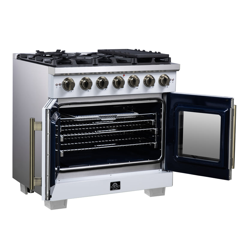 36" Forno Capriasca Freestanding French Door Gas Range - FFSGS6460-36WHT