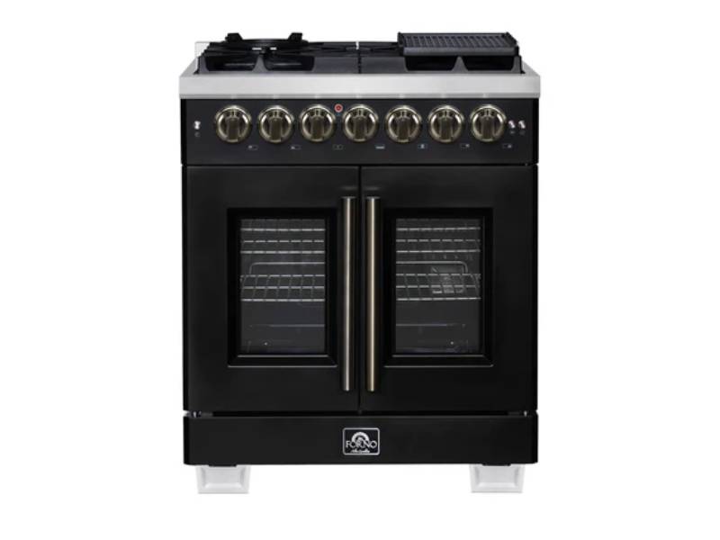 30" Forno Capriasca Freestanding French Door Dual Fuel Range - FFSGS6387-30BLK