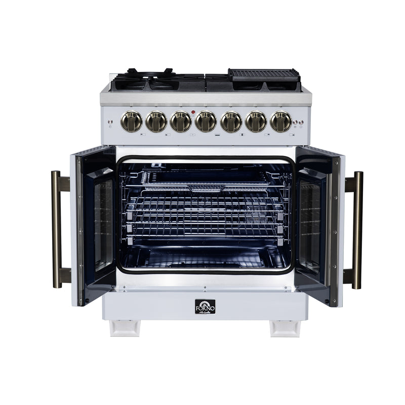 30" Forno Capriasca Freestanding French Door Dual Fuel Range - FFSGS6387-30WHT