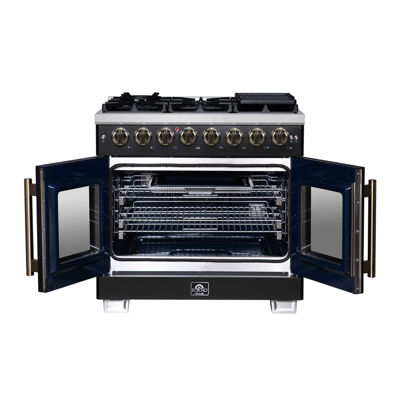 36" Forno Capriasca Freestanding French Door Dual Fuel Range - FFSGS6387-36BLK