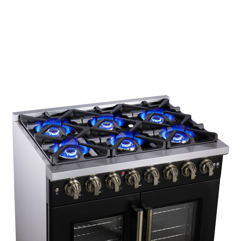 36" Forno Capriasca Freestanding French Door Dual Fuel Range - FFSGS6387-36BLK