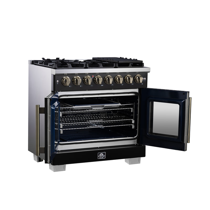 36" Forno Capriasca Freestanding French Door Dual Fuel Range - FFSGS6387-36BLK