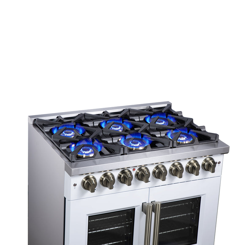 36" Forno Capriasca Freestanding French Door Dual Fuel Range - FFSGS6387-36WHT