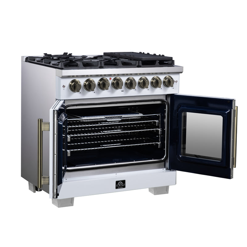 36" Forno Capriasca Freestanding French Door Dual Fuel Range - FFSGS6387-36WHT