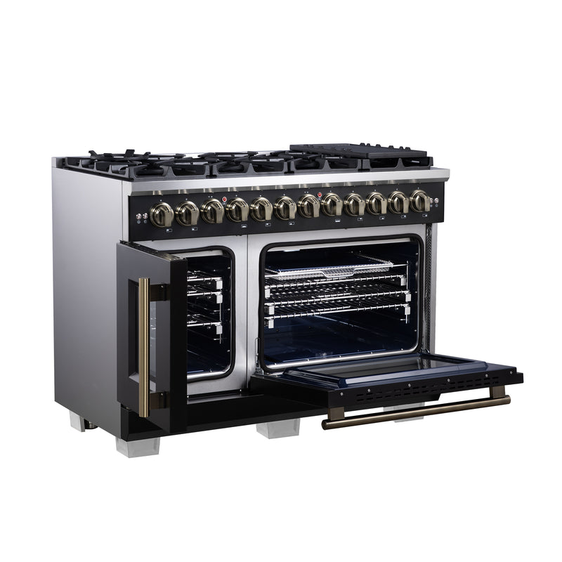 48" Forno Capriasca Freestanding French Door Dual Fuel Range - FFSGS6387-48BLK