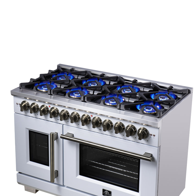 48" Forno Capriasca Freestanding French Door Dual Fuel Range - FFSGS6387-48WHT