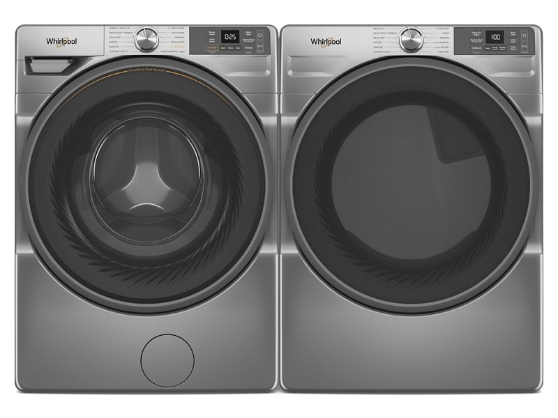 27" Whirlpool 7.4 Cu. Ft. Smart Front Load Gas Dryer with Wrinkle Shield Option in Radiant Silver - WGD5720RR
