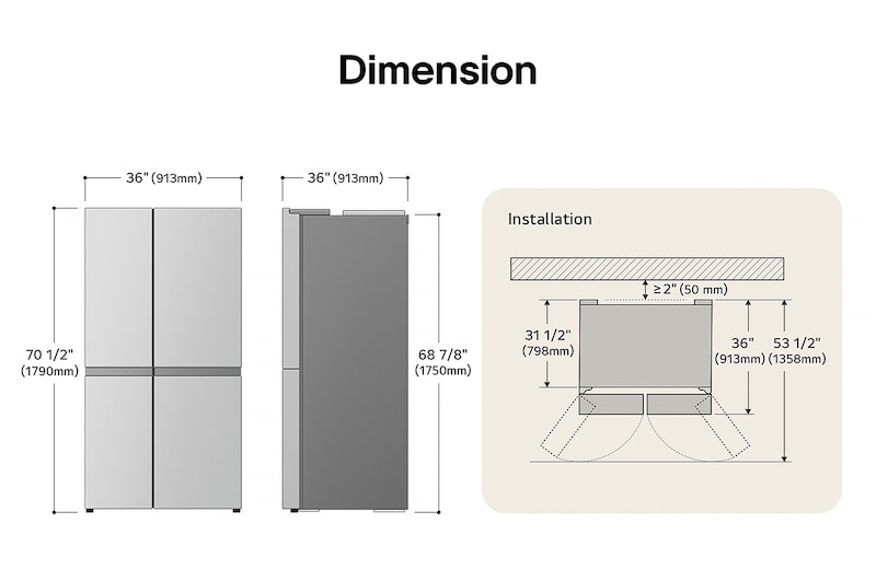 36" LG 29 Cu. Ft. Side-by-Side Standard Depth Refrigerator with Ice and Water Dispenser - LS29S3230V