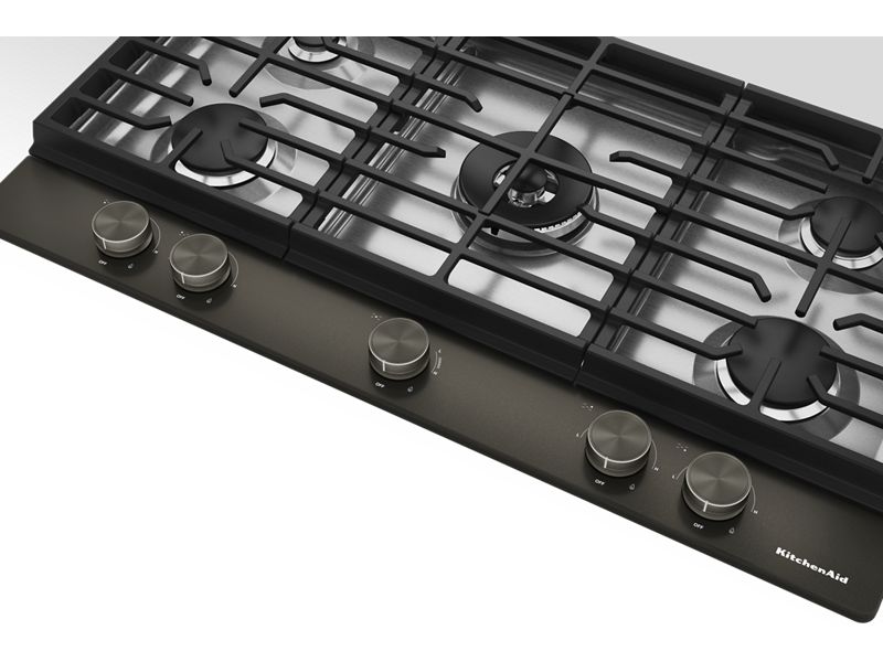 36" KitchenAid Gas Cooktop with 5 Burners and Integrated Wok Grate - KCGK536SBE