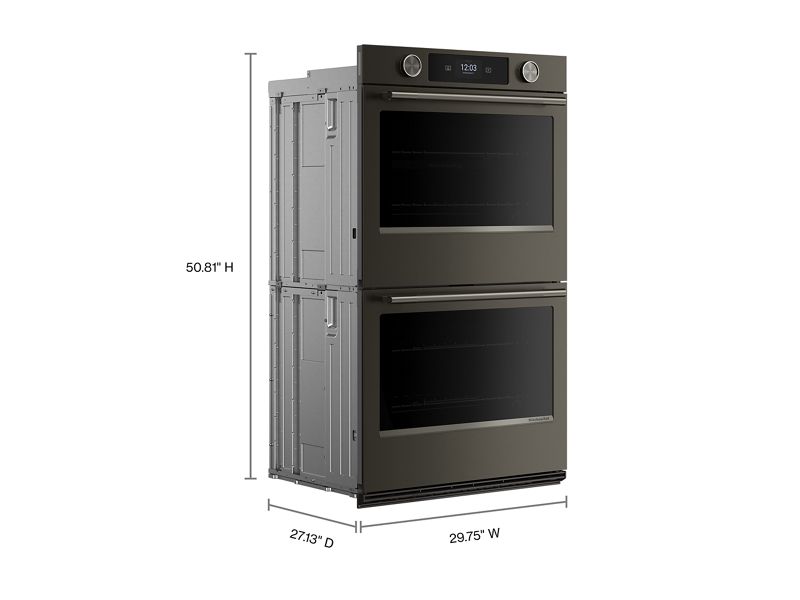 30" Kitchenaid Smart Electric Double Wall Oven with Intelligent Cooking Camera in Black Ore - KOED930SBE