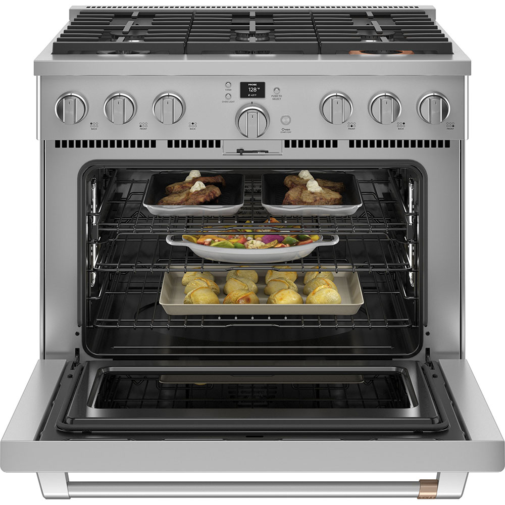 36" Café 5.7 Cu. Ft. Smart Dual Fuel Commercial-Style Range With 6 Sealed Burners In Stainless Steel - C2Y366P2TS1