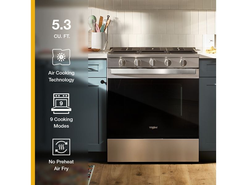 30" Whirlpool 5 Cu. Ft. Gas Range with Air Cooking Technology - WSGS5030SV