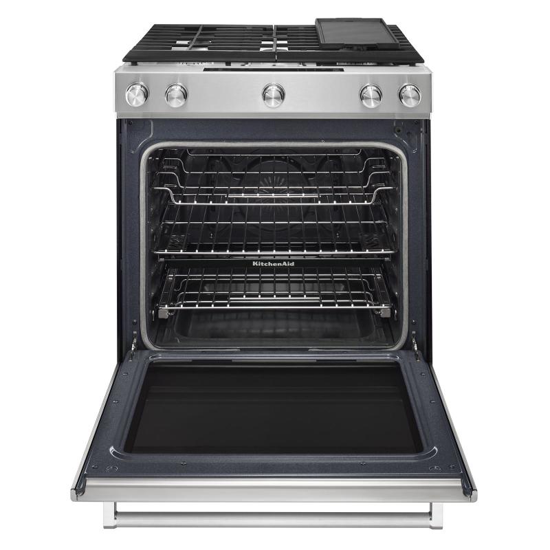 30" KitchenAid 7.1 Cu. Ft. 5 Burner Dual Fuel Convection Front Control Range With Baking Drawer - YKSDB900ESS