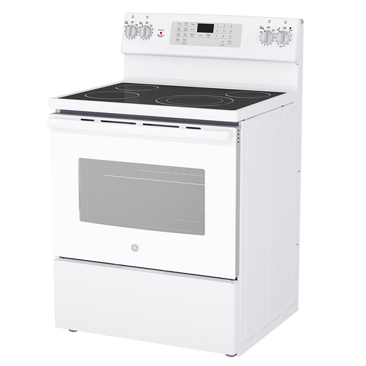 30" GE 5.0 Cu. Ft. Electric Freestanding Smooth Top Convection Range in White - JCB830DVWW