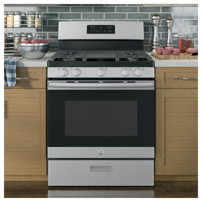 30" GE Gas Freestanding Range with Broil Drawer - JCGBS66SEKSS