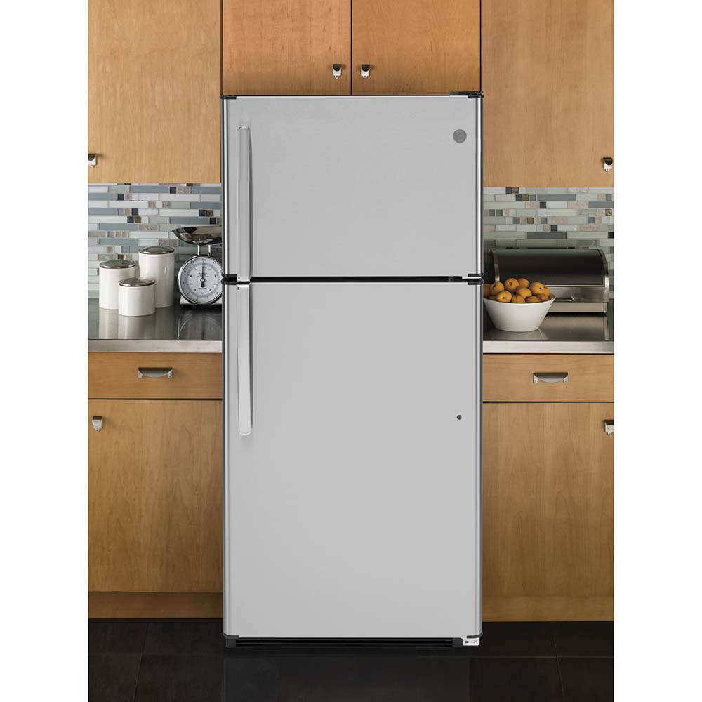 30" GE 18 Cu. Ft. Top-Freezer Refrigerator In Stainless Steel - GTE18FSLKSS