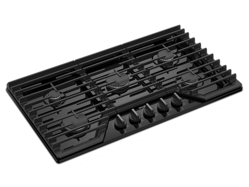 36" Whirlpool Gas Cooktop with EZ-2-Lift Hinged Cast-Iron Grates - WCGK5036PB