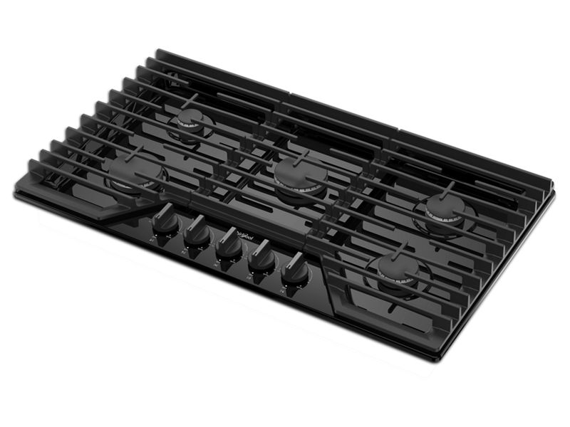36" Whirlpool Gas Cooktop with EZ-2-Lift Hinged Cast-Iron Grates - WCGK5036PB
