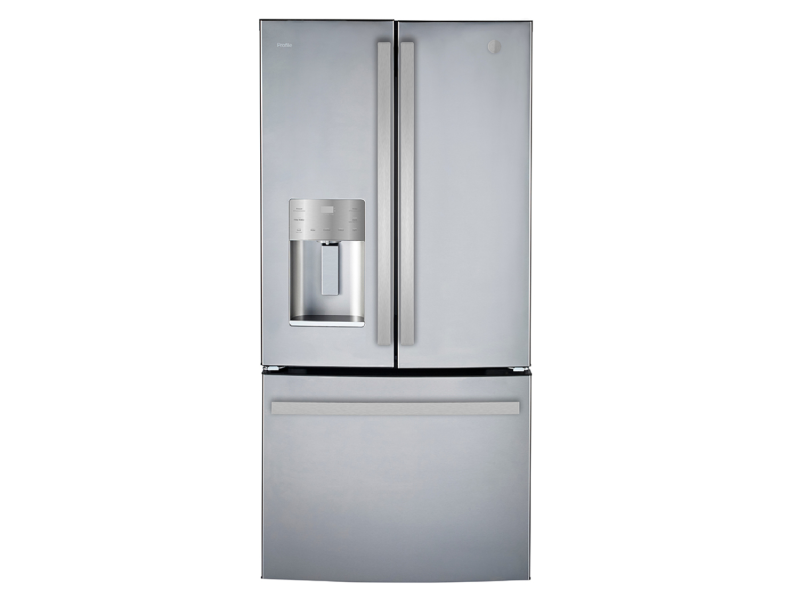 33" GE Profile 17.5 Cu.Ft. Counter-Depth Bottom Mount French-Door Refrigerator with External Ice and Water Dispenser - PYE18HYRCFS