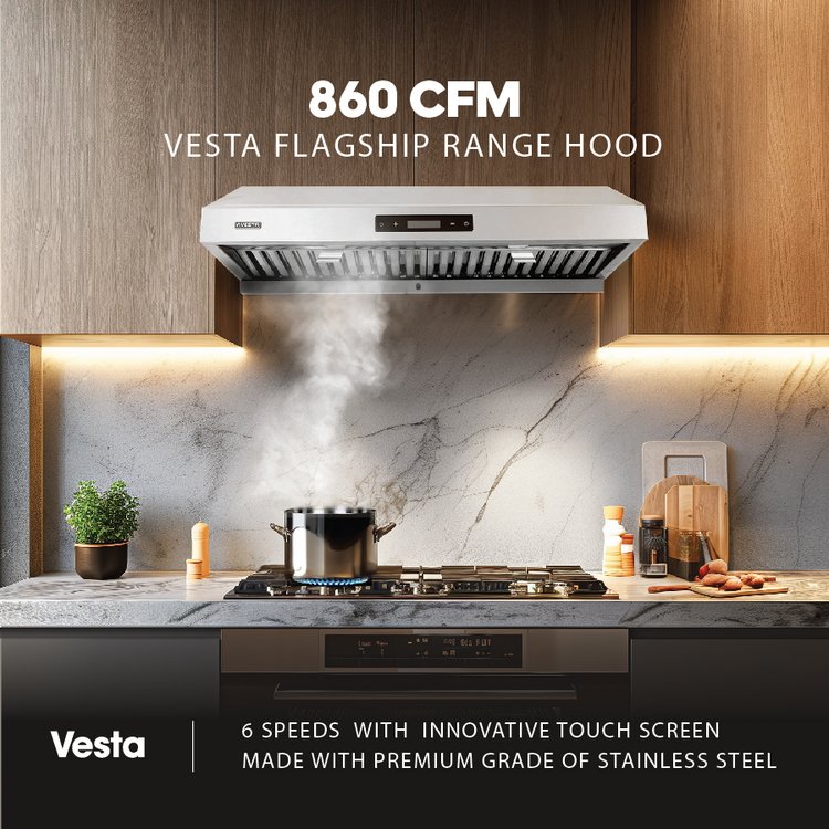 30" Vesta Atlanta 860 CFM Under Cabinet Range Hood in Stainless Steel - VRH-ATLANTA-30SS